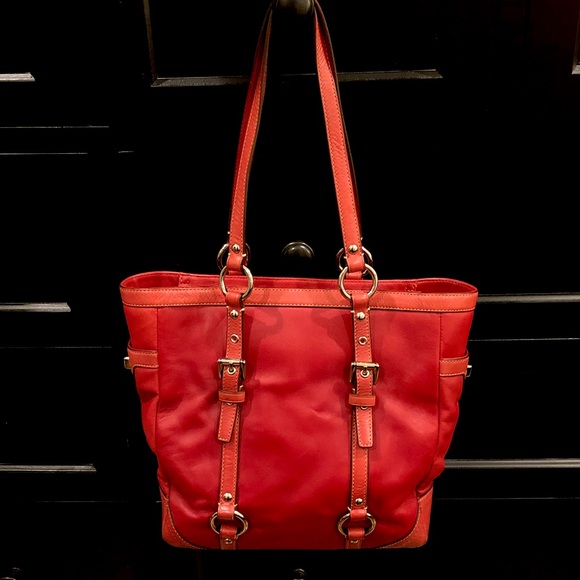 COACH Hampton Red Leather Gallery Tote Shoulder Bag Vintage RARE - Picture 3 of 9